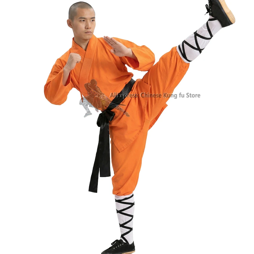 

Orange Cotton Shaolin Kung fu Suit Warrior Monk Martial arts Uniform Wushu Tai Chi Robes