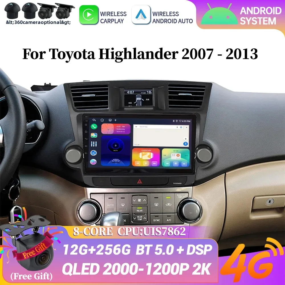 

Android 14 Car Radio For Toyota Highlander 2007-2013 4G Wireless Bluetooth Carplay Stereo Head Unit Screen Multimedia Navigation