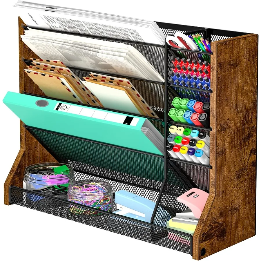 منظم ملفات مكتب الحائط 5 طبقات منظم ملفات معلق من خشب الحديد مع صينية على شكل حرف R للاستخدام المكتبي والمنزلي 4 ميزات قابلة للسحب #2