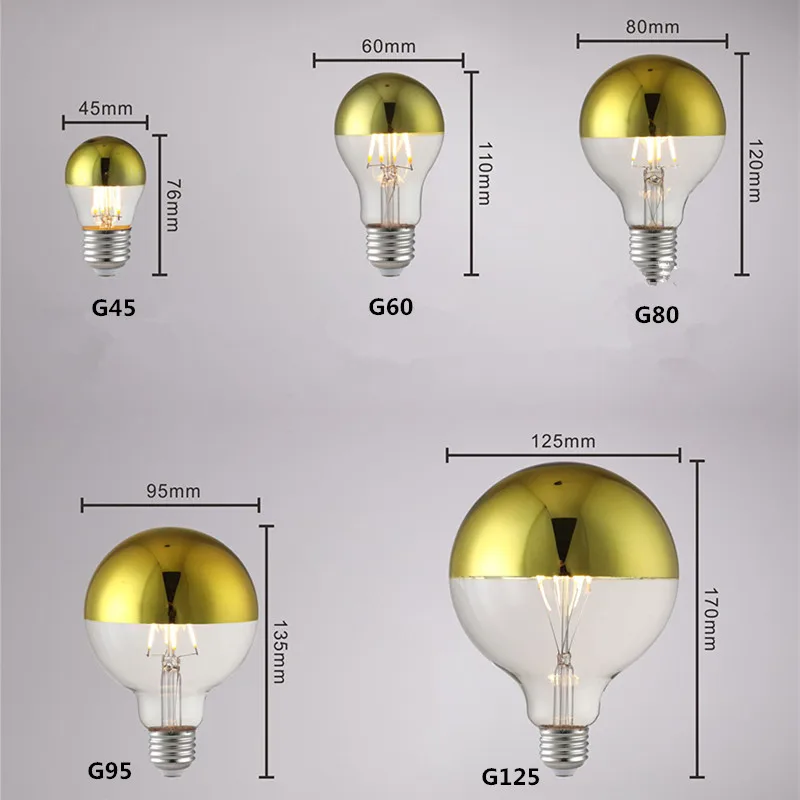 Bombillas de filamento LED Edison 4W E27 E14 Bombilla sumergida en plata Bombillas semiplegadas en oro