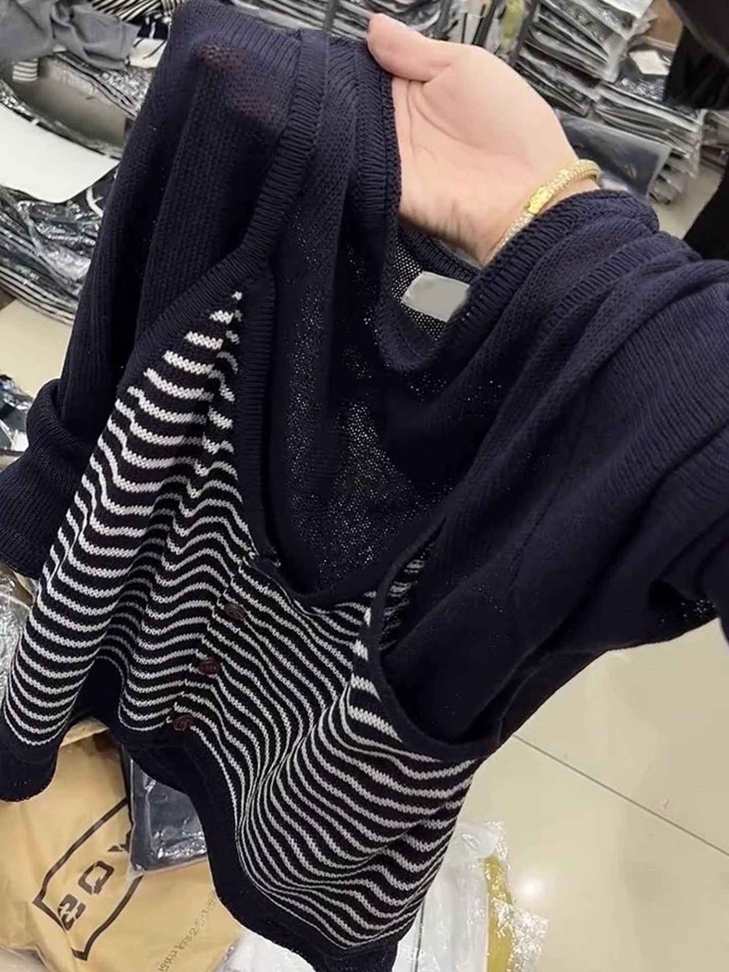 Faionable اللون بلو محبوك تصميم عصري الكورية Sle طويل Sve طاقم Ne وهمية قطعتين قاعدة irt الخريف 2025 #3