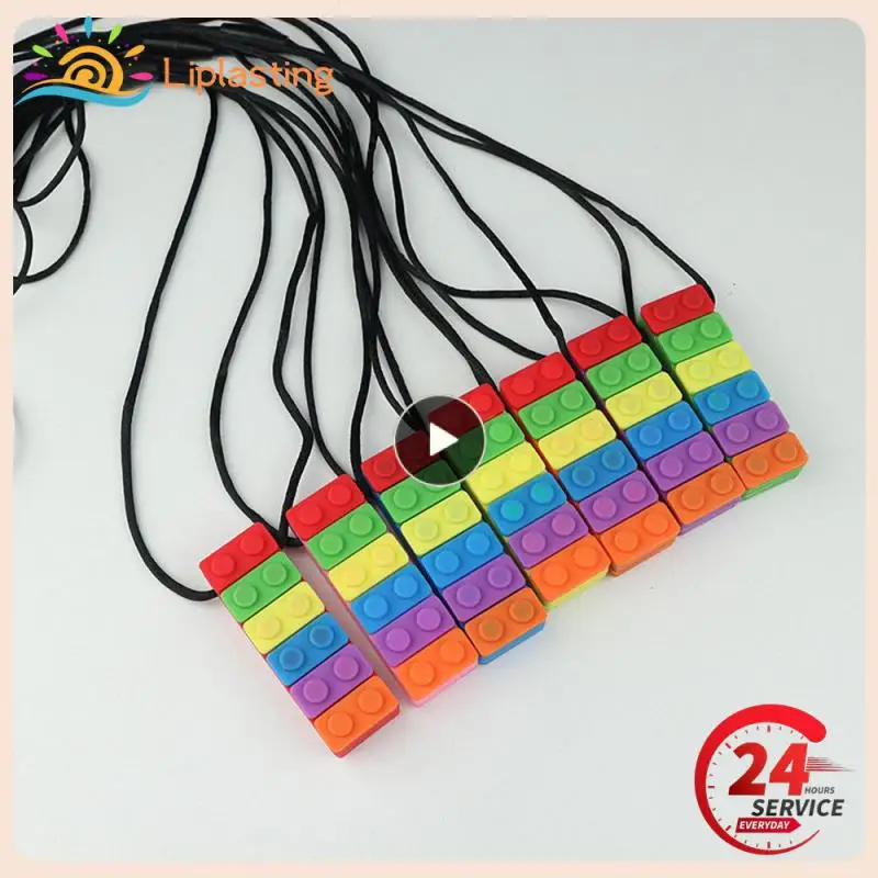 Sensory Chew Necklace Brick Chewy Kids Silicone Biting Pencil Topper Teether Toy Silicone teether for Baby children with autism