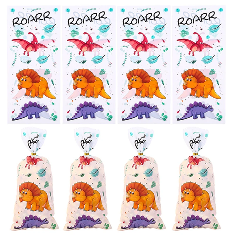 50pcs Dinosaur Theme Party Gift Bag Cartoon Cute Triceratops Dinosaur Fossil Party Decorations Kids Gifts Bag Party Supplies