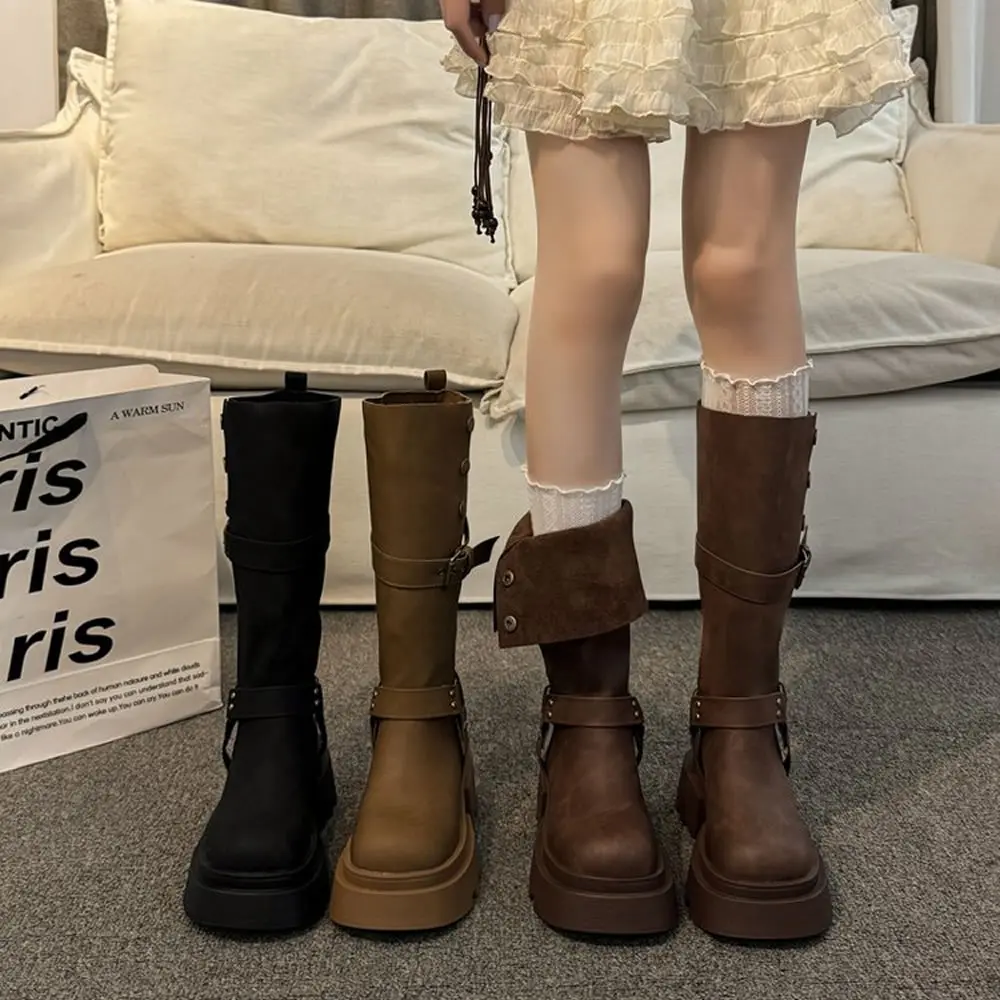 

Мотоциклетные сапоги до колена, женские ботинки с поясом Thi Bot, осенние новые утягивающие сапоги до колена для похудения