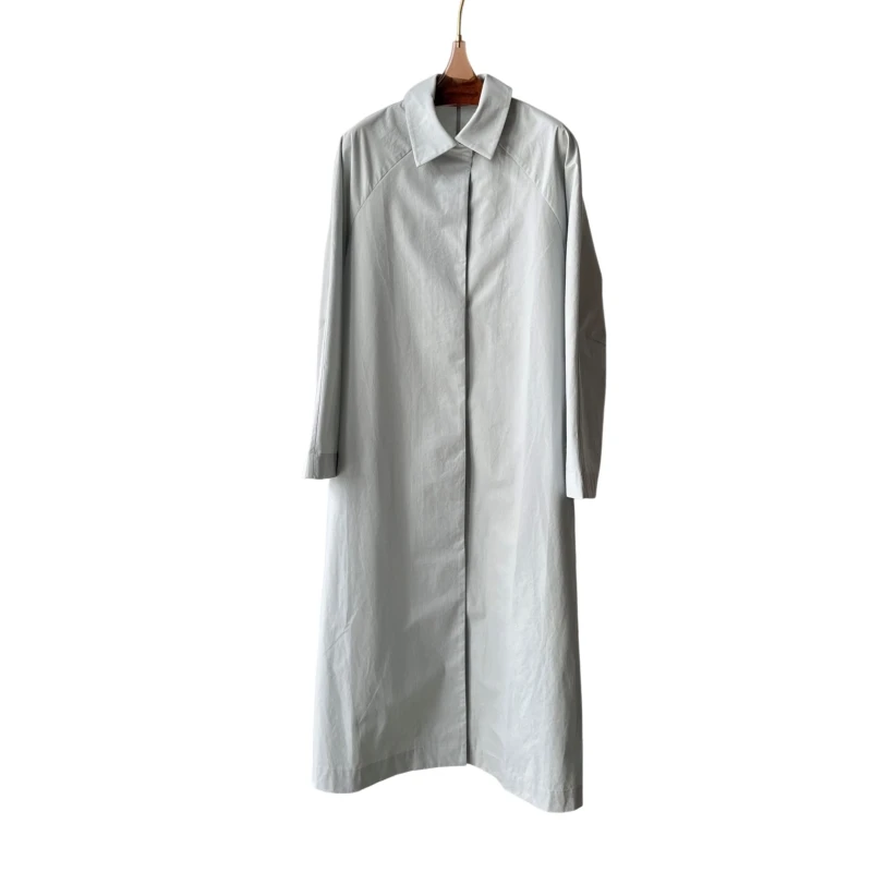 

24 early spring new cotton trench coat Top cotton long trench coat dyed haze blue trench coats manteau femme feminina