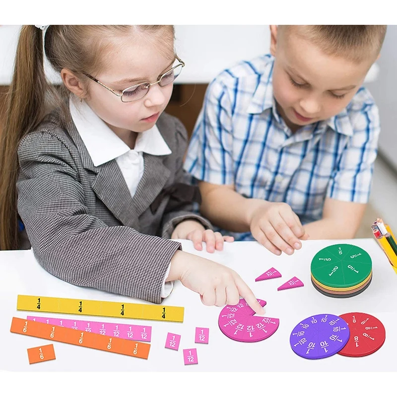 Azulejos de fracción magnética de 134 piezas y círculos de fracciones-manipuladores de matemáticas para preescolar, Kit educativo de clase primaria