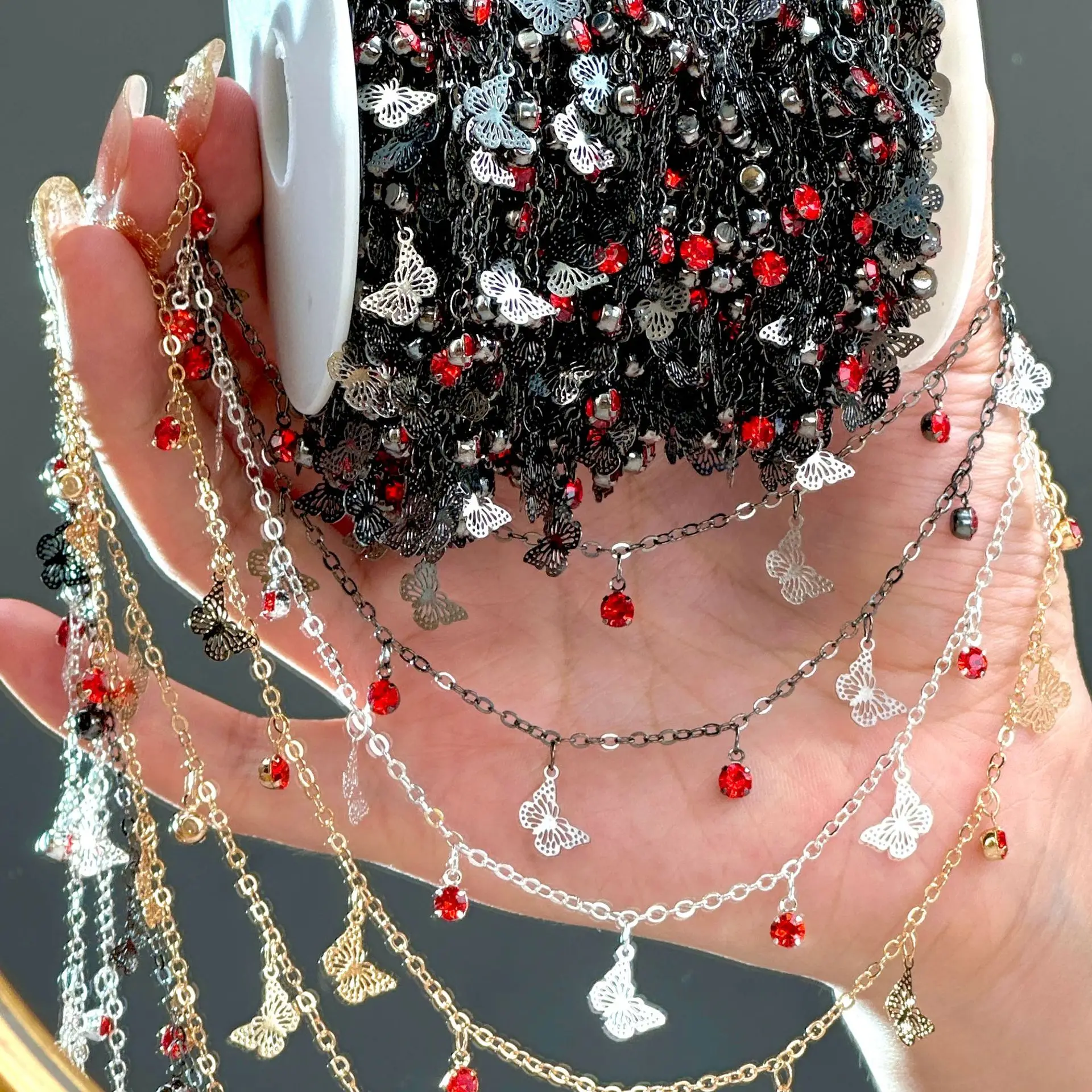 0.5/1/2M Hollow Gun Black Chain with Glass Rhinestone Butterfly Flower Triangle Crystal DIY Necklaces Bracelets Jewelry Making