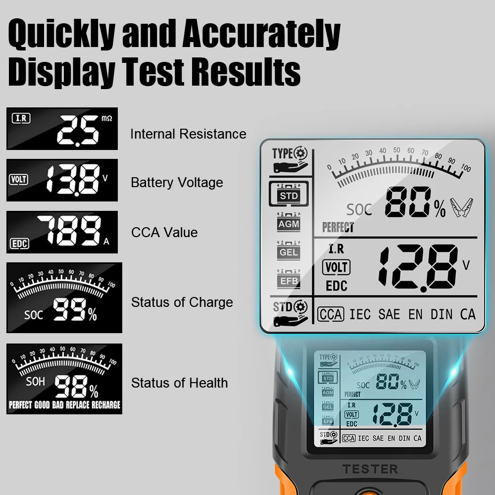 Analizator akumulatorów 12V 24V do akumulatorów mokrych/żelowych/ołowiowych Tester akumulatorów samochodowych Cyfrowe automatyczne narzędzia