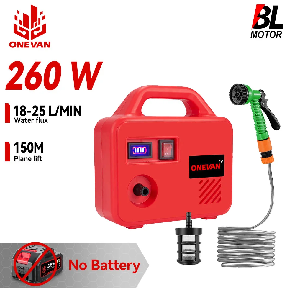 ONEVAN 260W Portable Electric Water Sprayer Lawn Sprinkler 150M Cordless Water Pump Garden Watering Tools For Makita Battery Pin