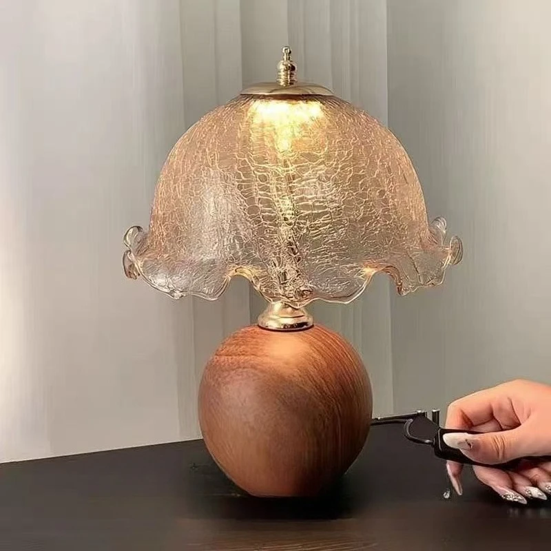 2026 New American Vintage Palace Ceramic Table Lamp, Glass Shade Bedside Ambient Light, Warm Night Light for Bedroom Home Decor