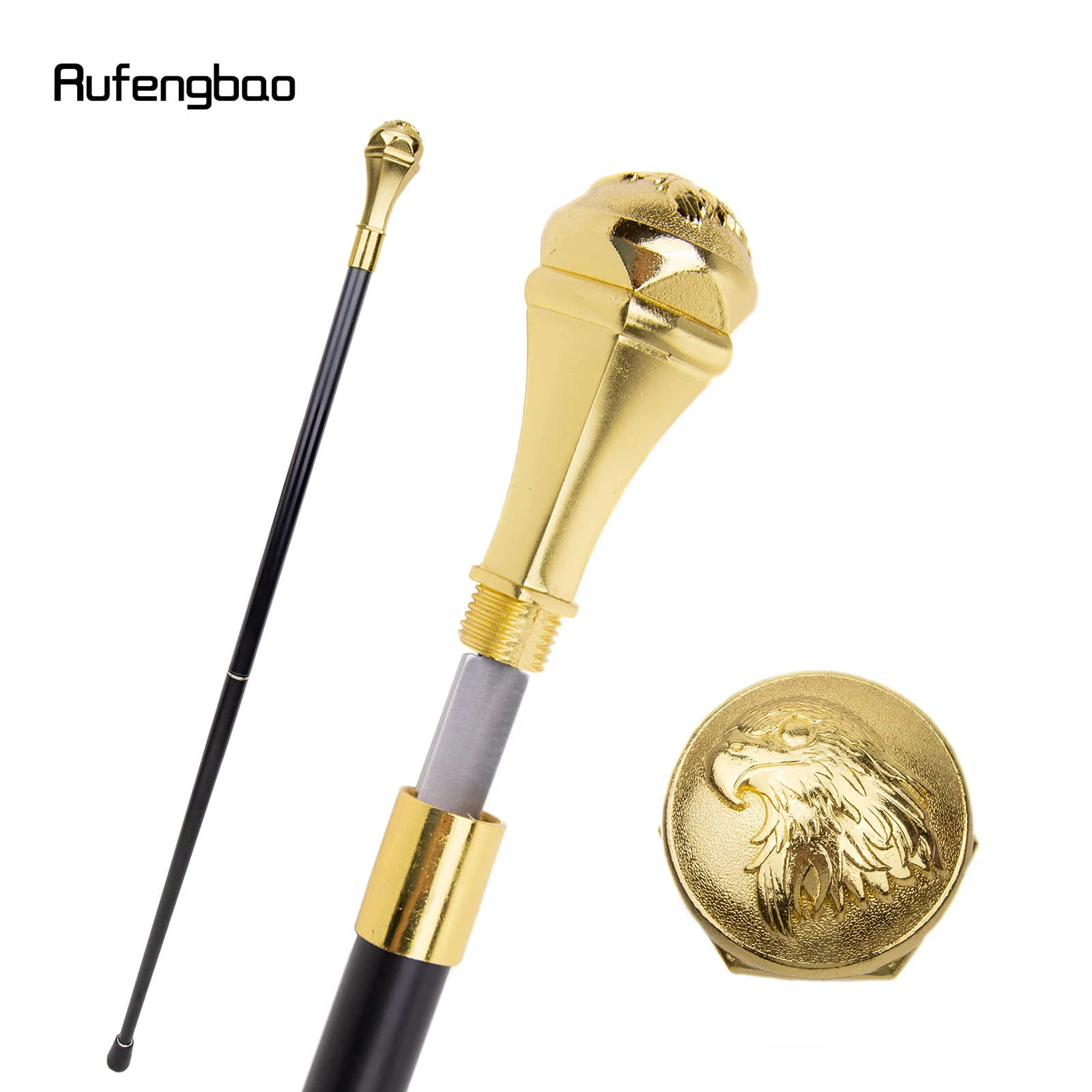 Golden Eagle Luxury Round Handle Walking Stick with Hidden Plate Self Defense Fashion Cane Plate Cosplay Crosier Stick 93cm