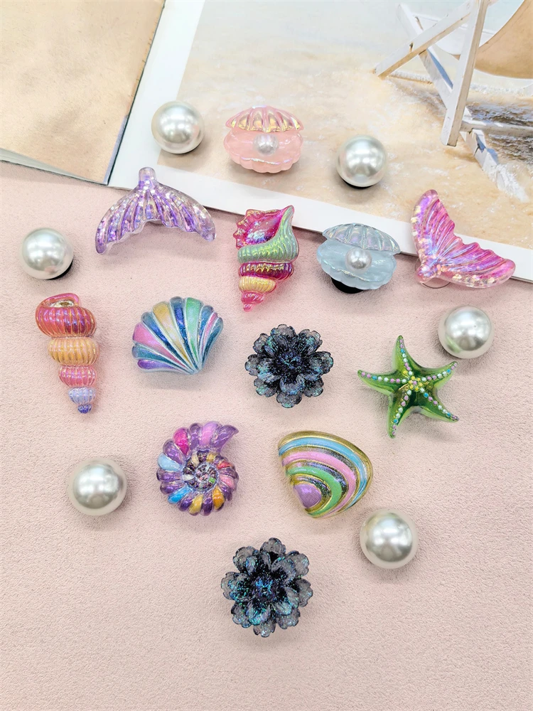 18-teiliges Set Muschel- und Seestern-Schuhclips aus ABS, Meerjungfrauenschwanz-Schuhverzierungen, DIY-Dekorationen, Lustige Blumen-Clogs-Schuhclips – Detail 6