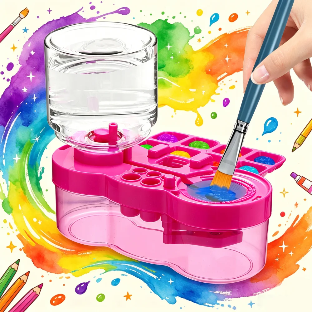 Water Cycle System Paint Brush Cleaner With Paint Palette, Paint Brush Rinse Cup Holder, Automatic Washing Tool, Art Supplies