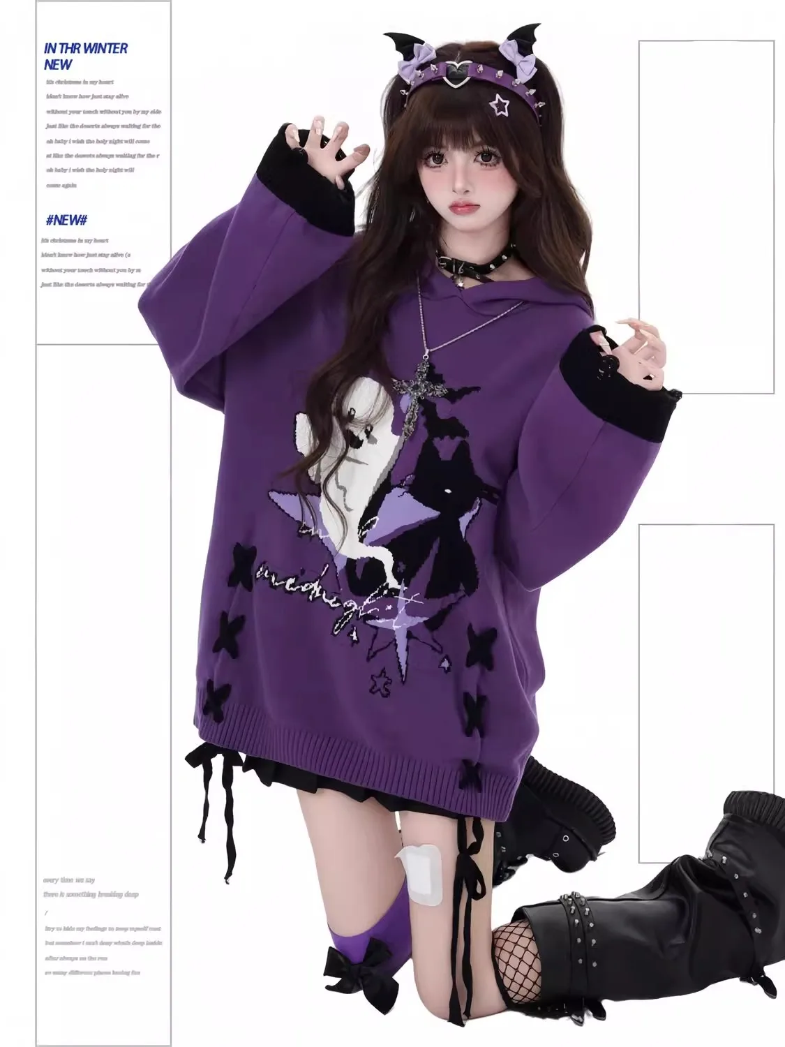 

Halloween Loose Ghost Culture Y2K Sweater Color Block Strap Women's Autumn Winter New Style Lightweight Hooded Top