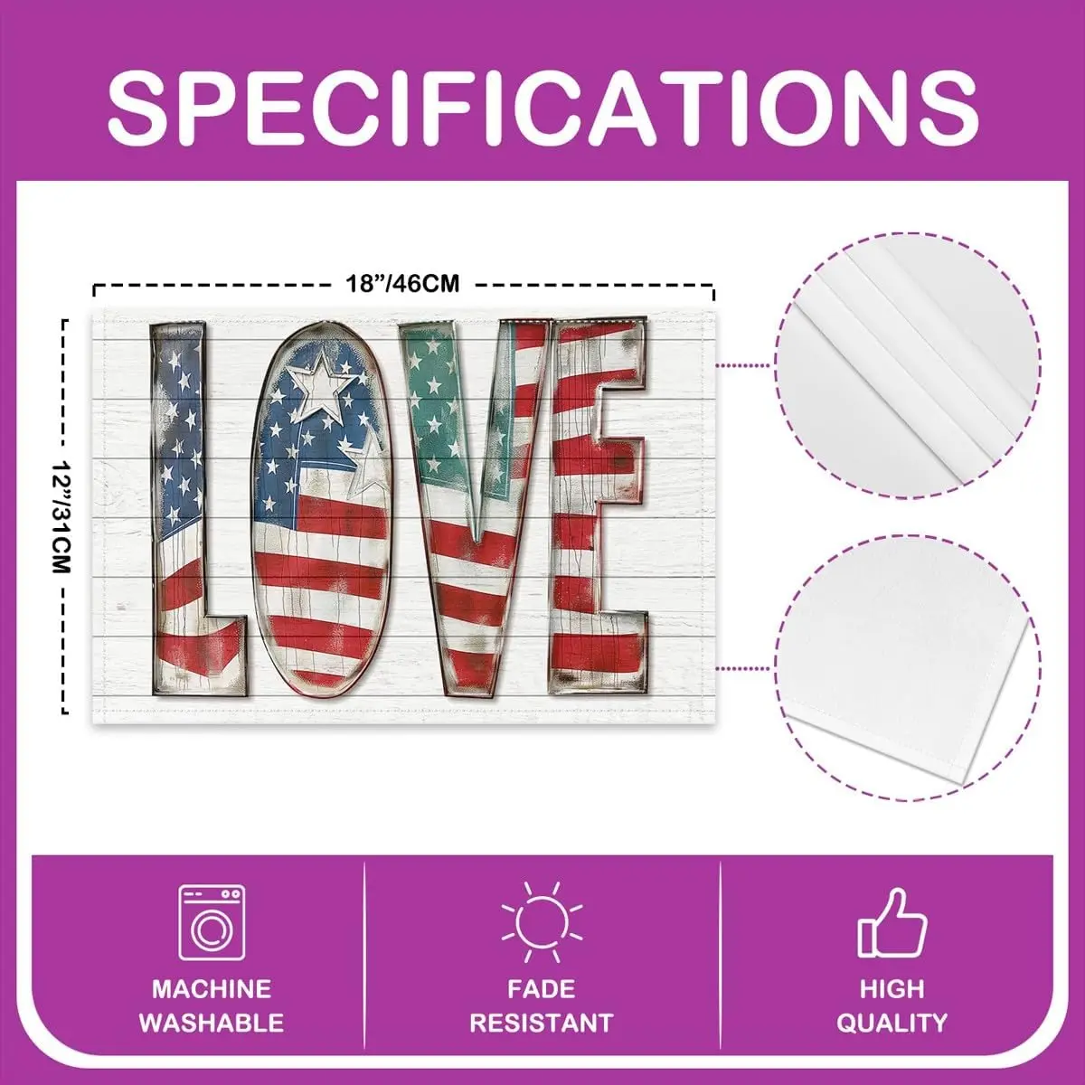 سجادات مكان العلم الأمريكي مقاس 12 × 18 بوصة مجموعة من 4 مفارش مطبوعة بنجوم هندسية رومانسية نمط الحب مفارش طاولة للبالغين في سن المراهقة