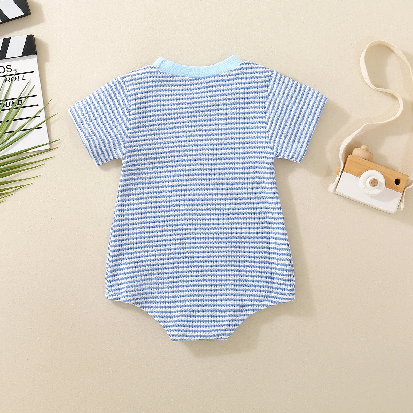 Summer Neutral Infants Neutral Baby Boys and Girls Striped Independence Day Embroidery Short Sleeve Triangle Romper