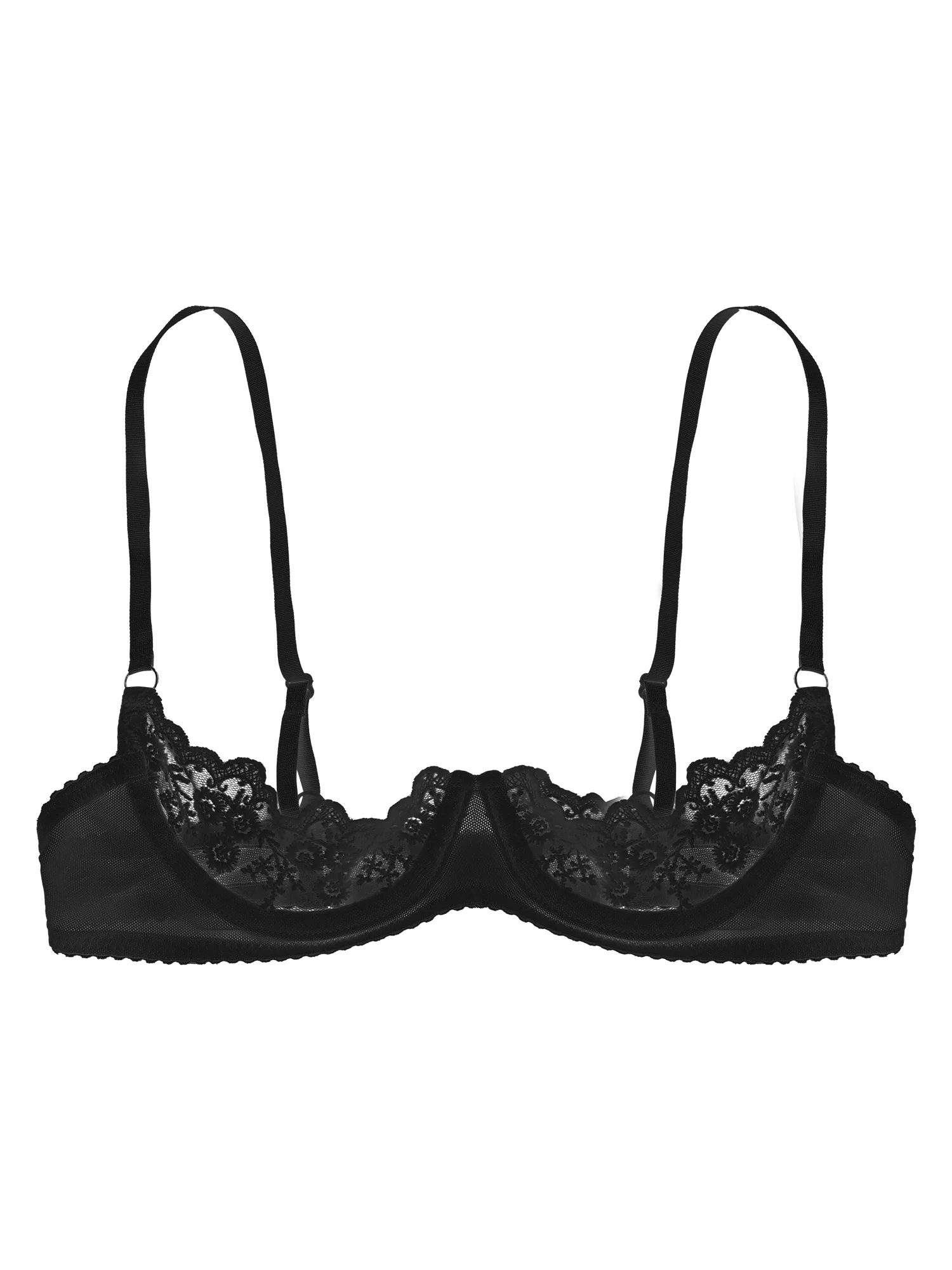 Womens Open Cup Bra Top Sexy Cupless Exposed Breasts Underwired 1/4 Cups Bra Tops Sheer Lace Push Up Sexy Brassiere Lingerie