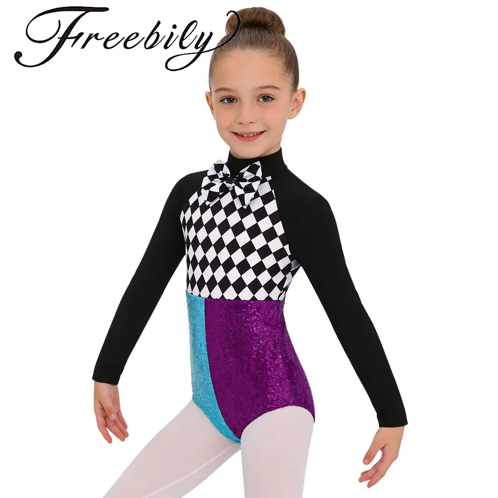 

Детский комбинезон контрастного цвета для девочек, комбинезон с длинными рукавами и галстуком-бабочкой в ​​клетку, блестящий комбинезон с блестками