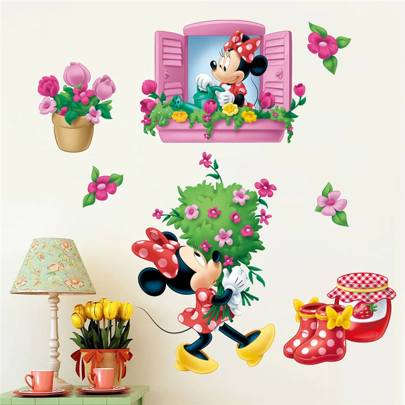 Cartone animato 3D Topolino Minnie Mouse adesivi murali per la casa del bambino per la camera dei bambini Adesivo per la scuola materna della stanza