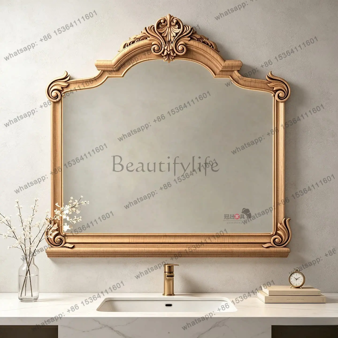 YJ French Retro Carved Irregular Wall Mirror American Vanity Unit For Bathroom Entryway Living Dressing Home Decor