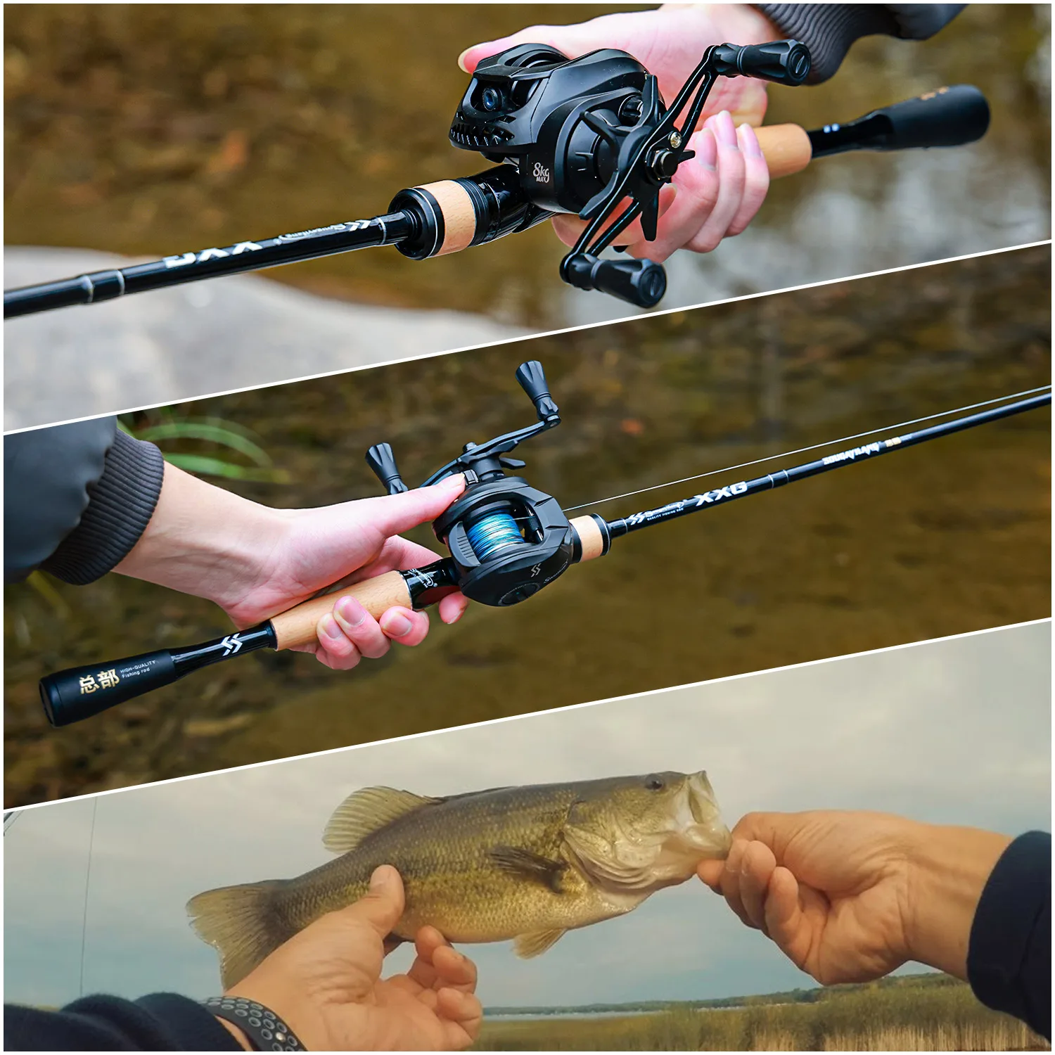 Sougayilang Angelrute und Rollen-Kombination, 1,8 m, leichte Vollcarbon-Angelrute, 6,3:1 Übersetzungsverhältnis, Baitcasting-Rolle, 8 kg maximale Zugkraft – Detail 14