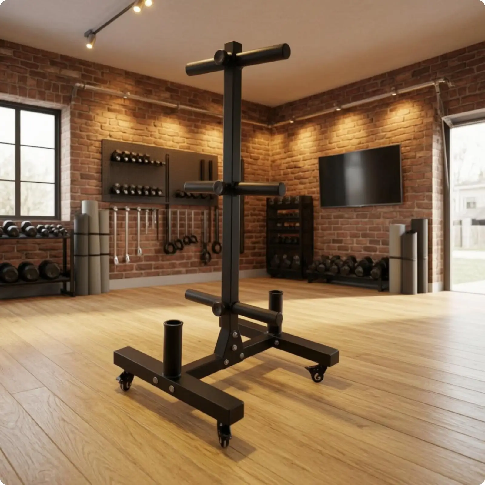 Plate Storage Rack with Wheels Vertical Barbell Plate Rack Mobile Space-Saving for Weightlifters, Home Gym