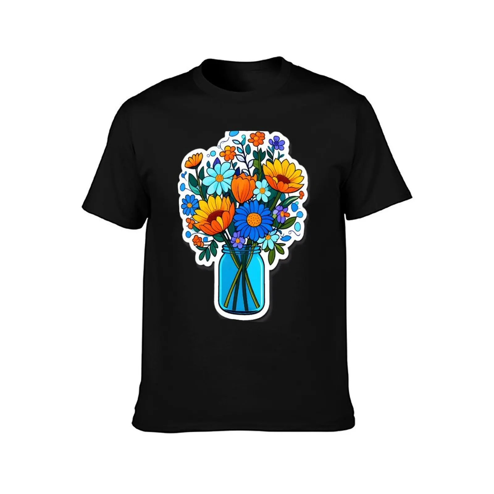 farm flowers in a mason jar T-Shirt, Summer Casual Cotton Tee, Oversized Streetwear Tops, Vintage Graphic Print, 100% Cotton