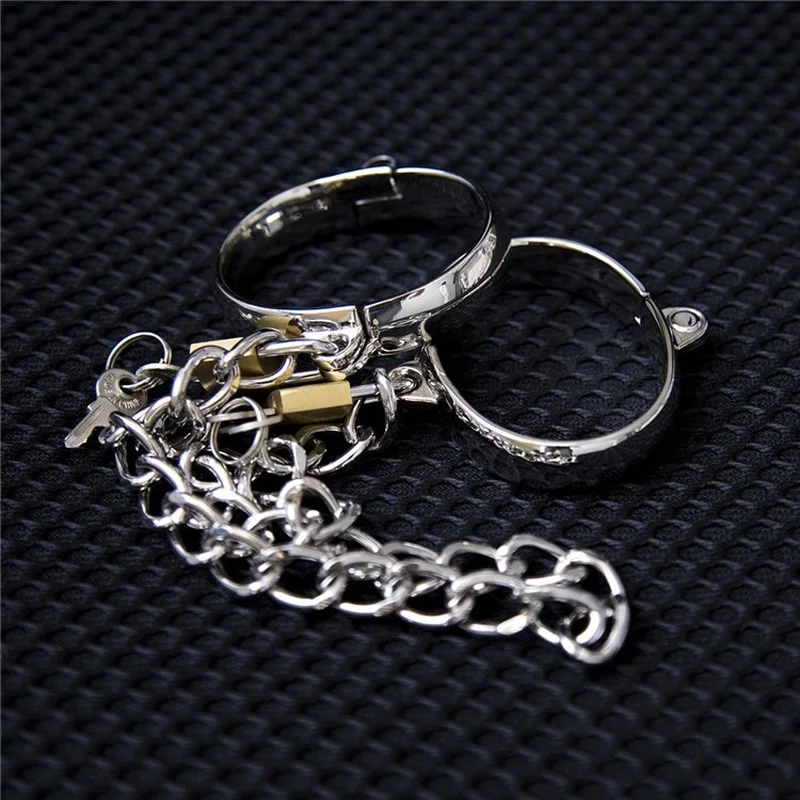 Stainless Steel Restraint Handcuff Shackle Ankle Wrist Cuffs Padlock BDSM Slave Restraint Fantasy Sexy Game Sex Toys for Couples