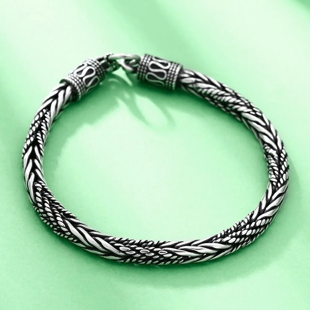 Real Solid 925 Sterling Silver Chain 5mm Wheat Braided Twist Rope Bracelet 25.5g/20cm