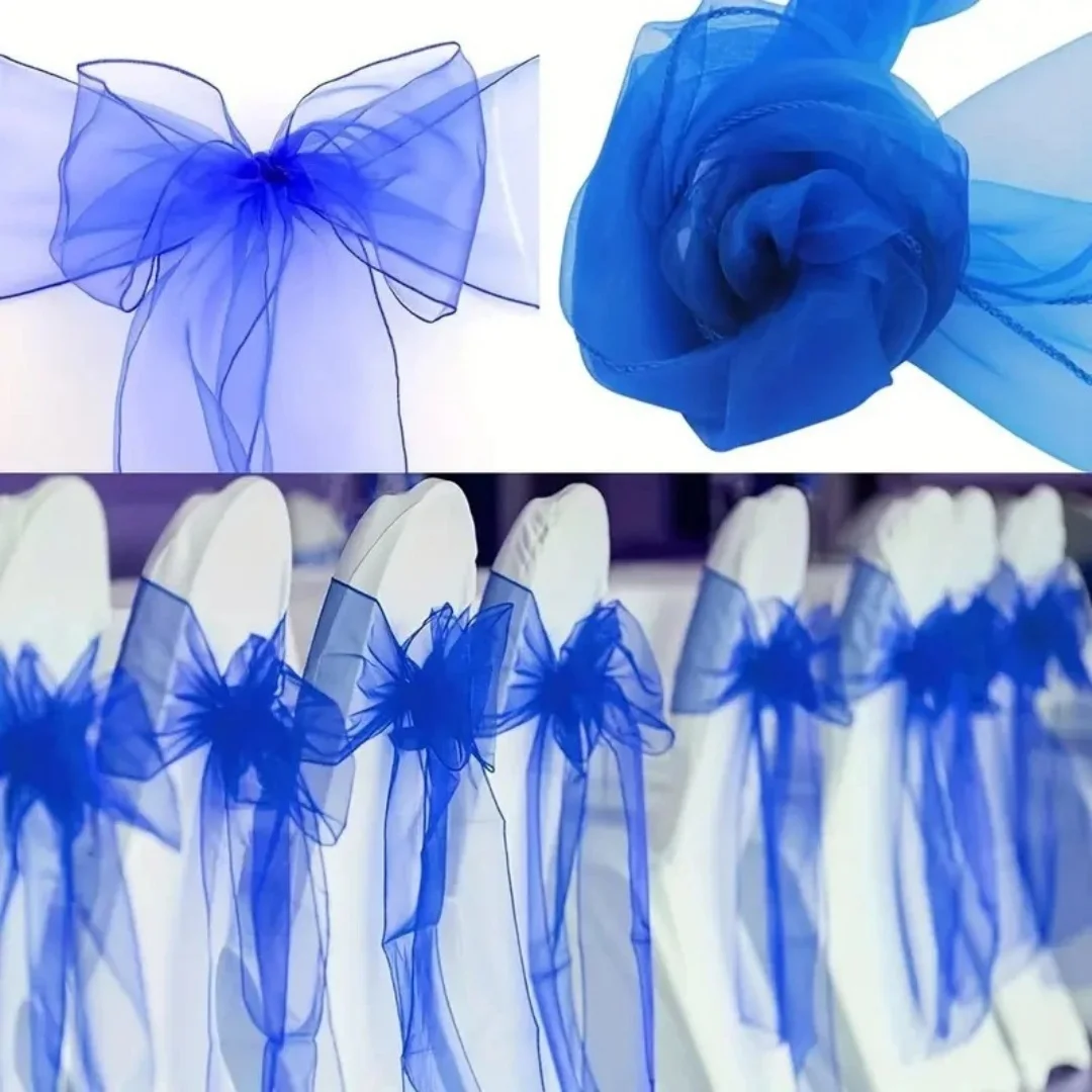 Newest Organza Chair Sashes Knot Bands， Chair Bows for For Wedding Party Banquet ，Event Country Wedding Chair Decoration