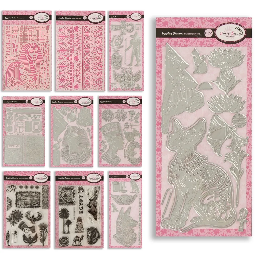 Matrices de découpe en métal de style chat égyptien et tampons transparents, moule découpé, lame de couteau, poinçon, scrapbooking, pochoirs en papier, matrices artisanales