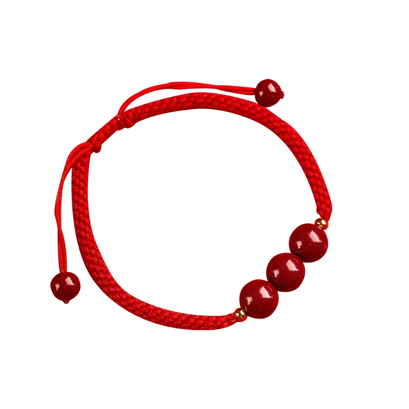 Natural Zinnober Sand Bracelet Everything Goes Well Zodiac Year Perfect Couple Red String Holiday Gift view 2