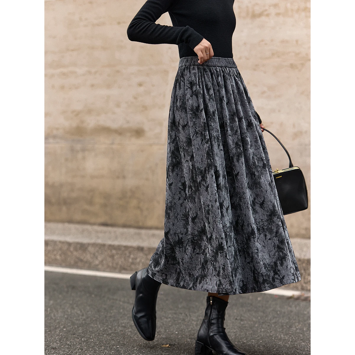 VIMLY تنورة طويلة للنساء 2025 الشتاء تنوعا الطباعة مرونة الخصر ألف خط محبوك التنانير ملابس نسائية فضفاضة غير رسمية A3278