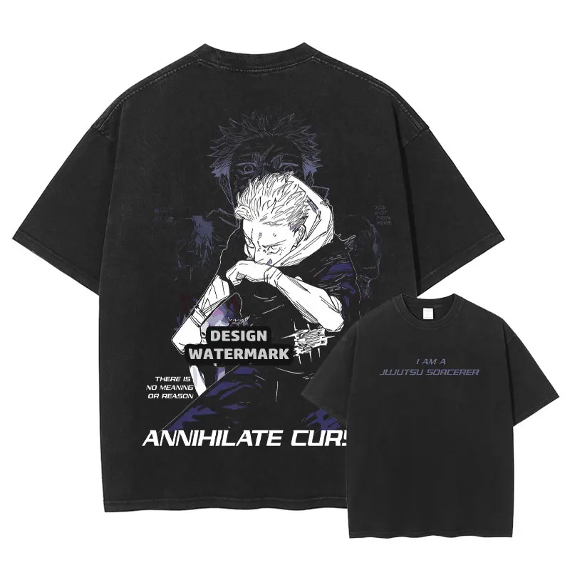 Camisetas de Anime JJK Gojo Saturo, Camisetas Vintage Lavadas J-Jujutsu K-Kaisen, Camisetas DTG Extra Grandes de Fushiguro Toji Sukuna, Camisetas de Algodón para Hombre
