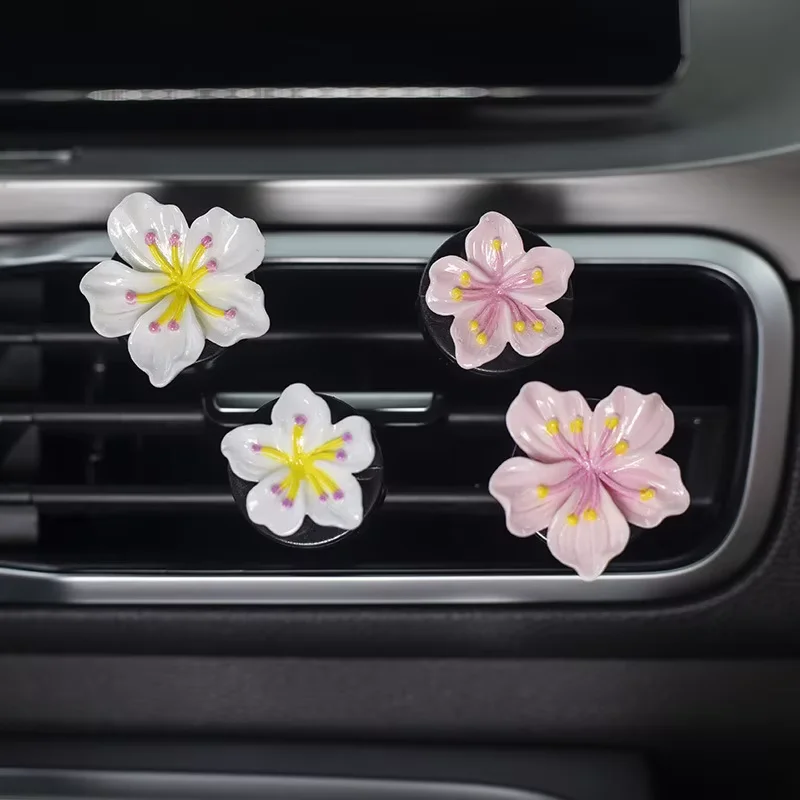 2Pcs Car Perfume Clip Flower Air Outlet  Decorations Bright Peach Blossom Cherry Blossom Car Air Freshener with Fresh Color