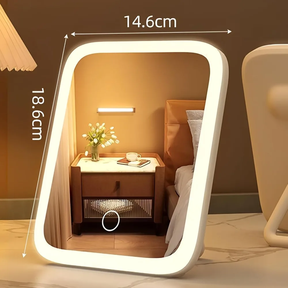Espelho de vaidade com luzes, espelho de maquiagem iluminado de 7x6 Polegada, espelho de vaidade led de beleza pequena portátil com luzes, controle de toque inteligente