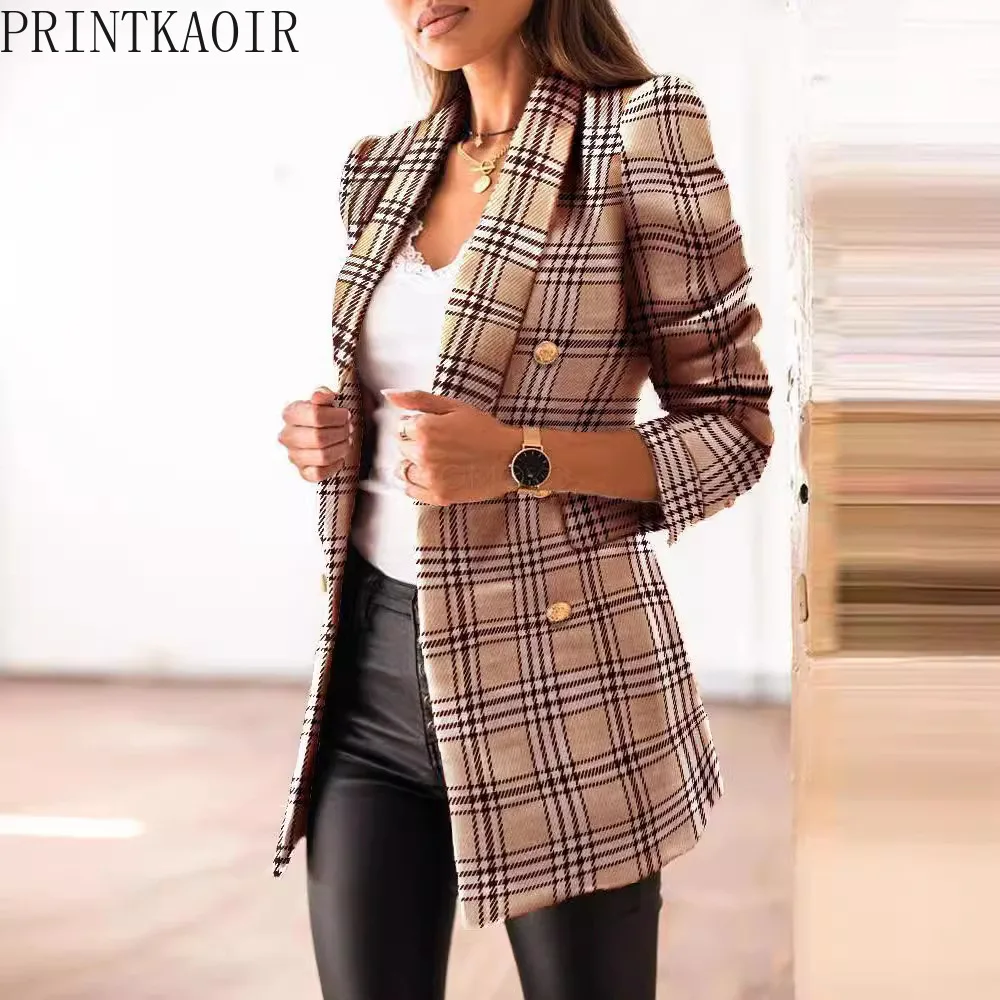 

PRINTKAOIR Women's Floral Printed Double-Breasted Blazer - Oversized Lapel Warm Casual Outerwear