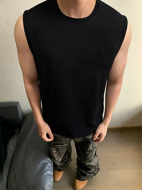 

Bla Heavyweight Cotton Sports Vest Men's Summer Svel T-irt American Fitn oulder Sweatirt round Ne Casual Top
