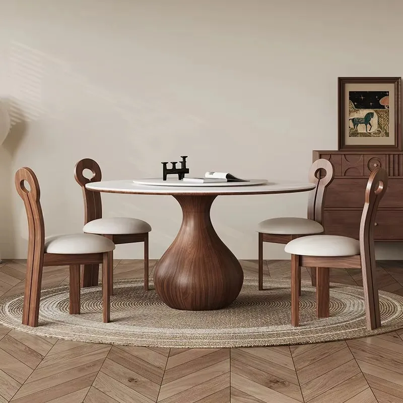 

High Quality Luxury Dinner Table Set Sintered Stone Round Dinning Table With Solid Wooden Leg For Dinning Room Furniture
