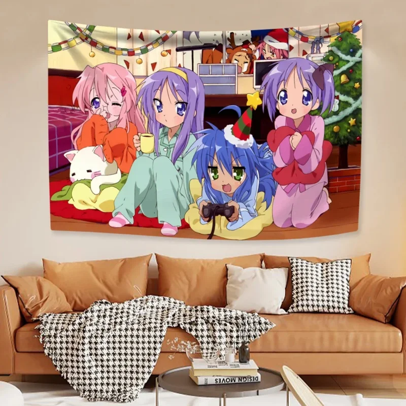 VIKAMA Lucky Star Full Cast Tapestry Otaku Kawaii Design Perfect for Girly Decor Bedroom Wall Styling and Photo Backdrops