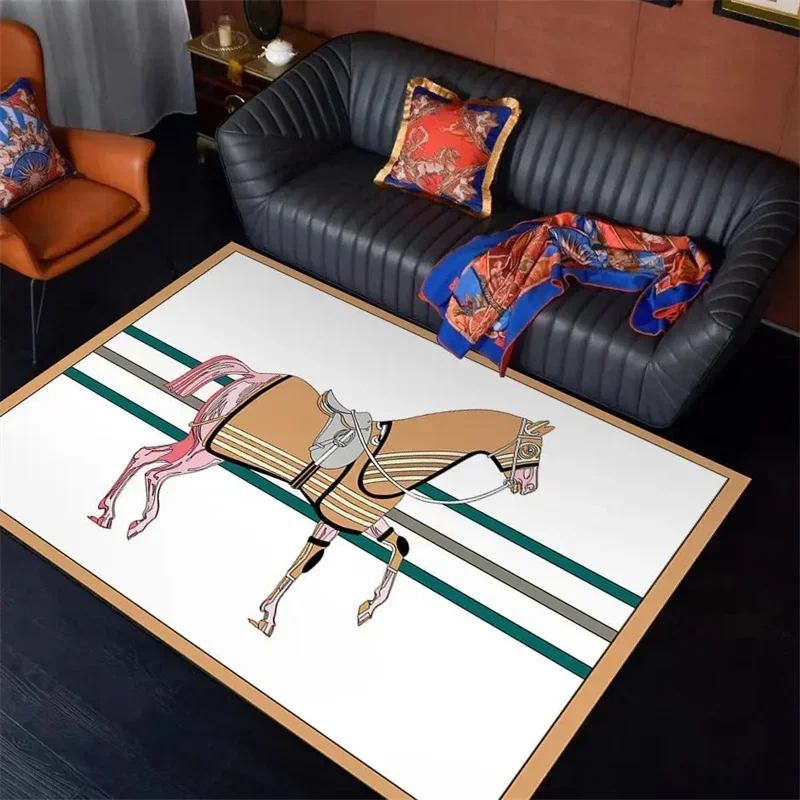 Horse Printing Carpet for Living Room Bedroom Decor Ethnic Frame Hallway Home Floor Mat Non-Slip Kitchen Rug Washable Doormat