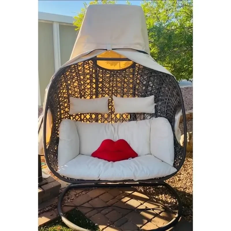 Heavy-Duty Rattan Egg Swing Chair with Stand - Wicker Hanging Seat for Hotel Garden and Balcony