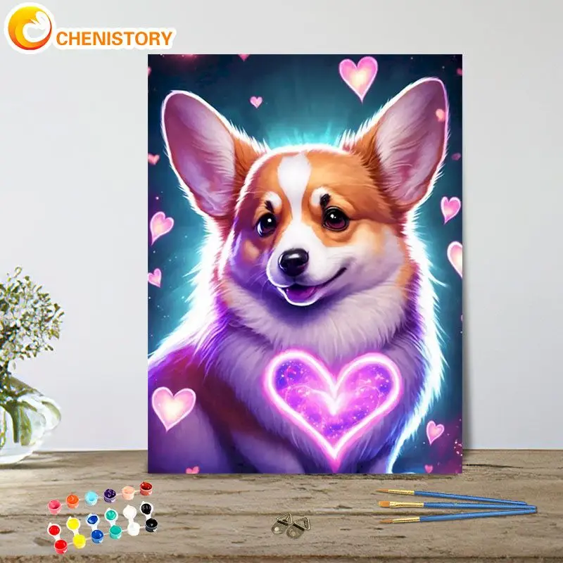 

CHENISTORY 40x50cm Frame Painting By Number Love Puppy Coloring By Numbers On Canvas Diy Animal Picture Home Decoration