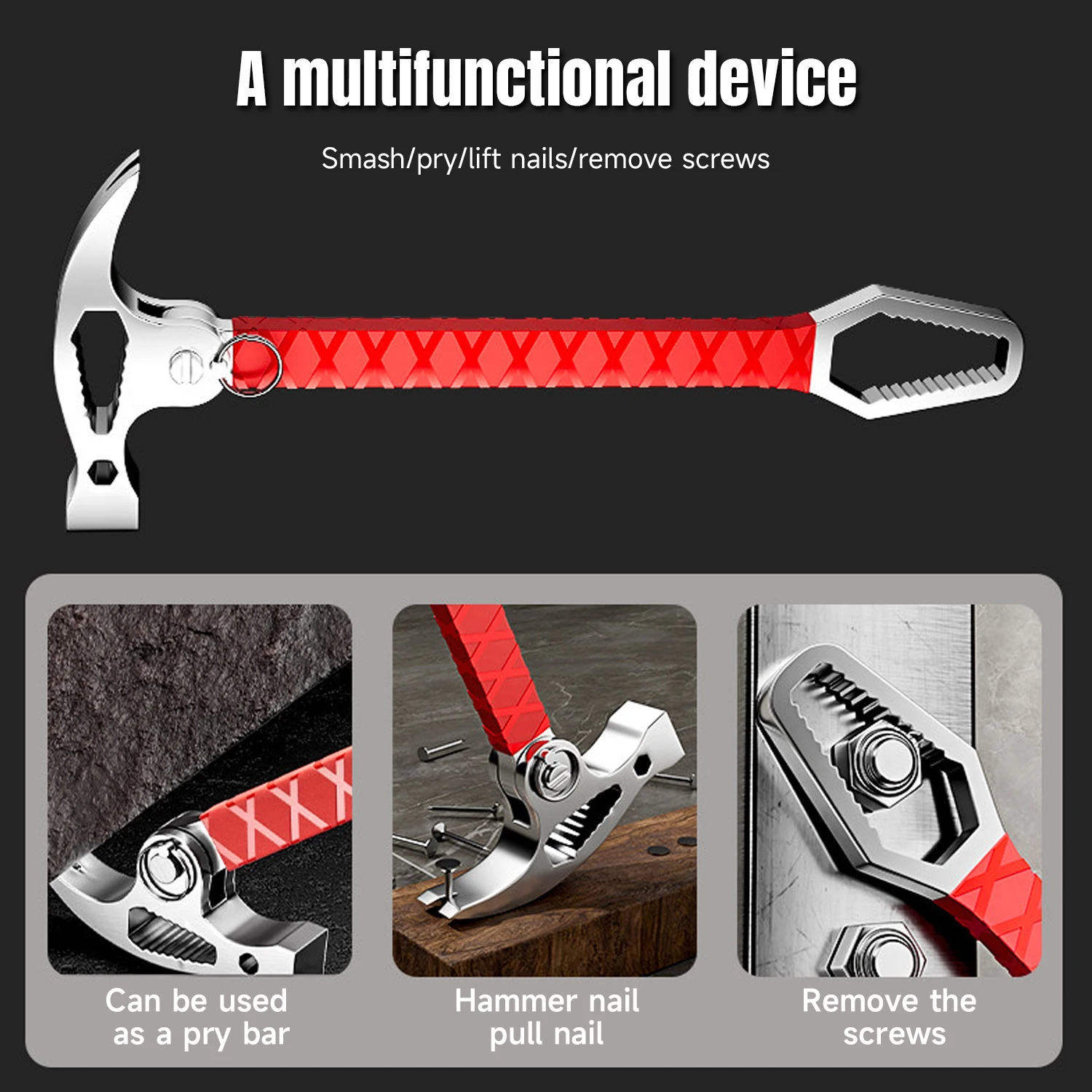 Multi-Functional Sheep Horn Connected Hammer Universal Wrench Pry Bar Nail Lifting Woodworking Hammer Folding Sheep Horn Hammer