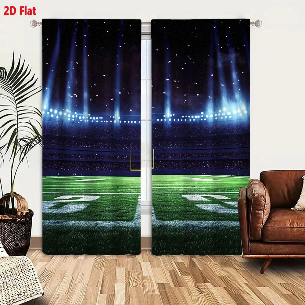 2Pcs Curtains 2D Flat American Football Stadium At Night With Bright Lights And Spectators Window Drapes for Bedroom Room Decor