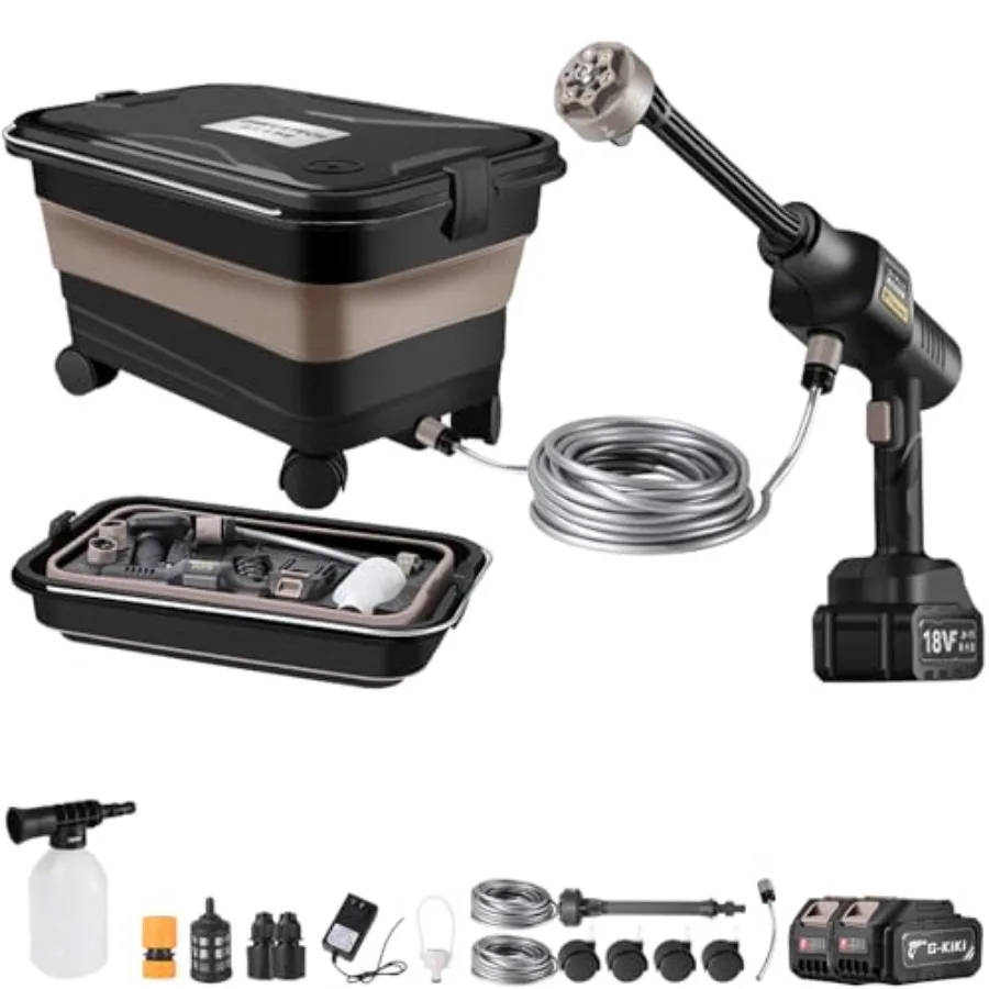 

Portable Cordless Pressure Washer W/Foldable6.08Gal Tank Battery Powered 6-in-1 Nozzle Max 435PSI for Car/Fence/Garden/Floor/Ya
