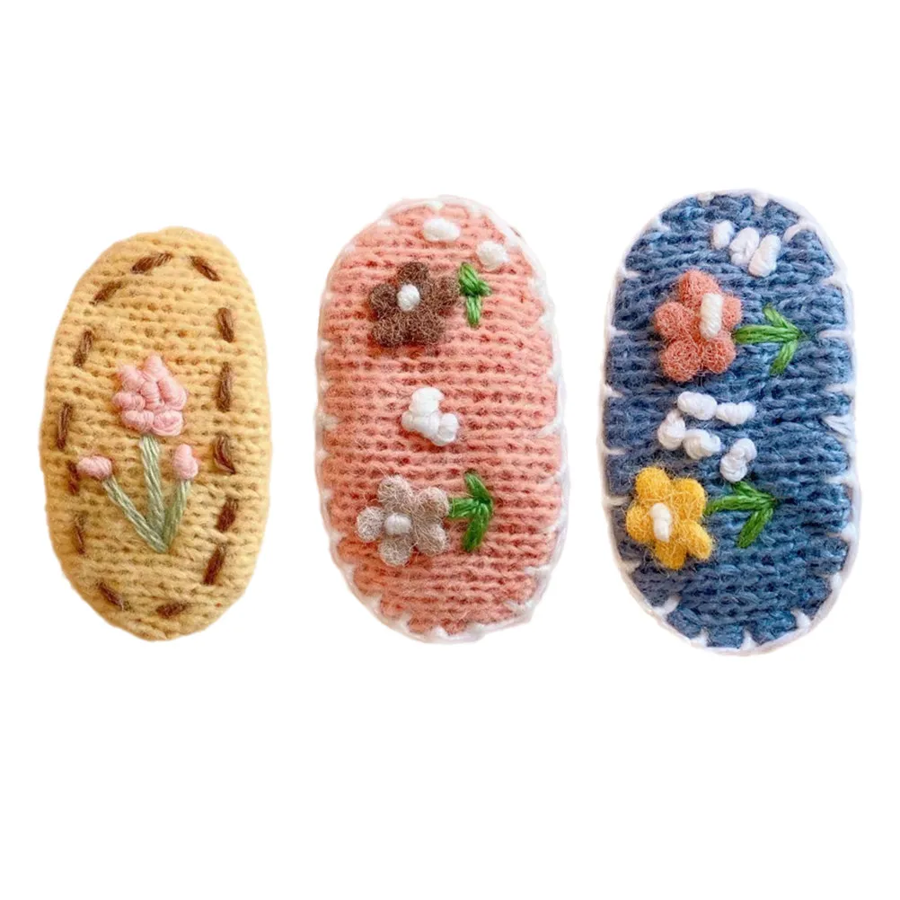 

Набор из 3 шерстяных заколок для волос с цветочным узором, аксессуары для волос для девочек и женщин, для школы, вечеринок, отпуска, милые заколки-шпильки