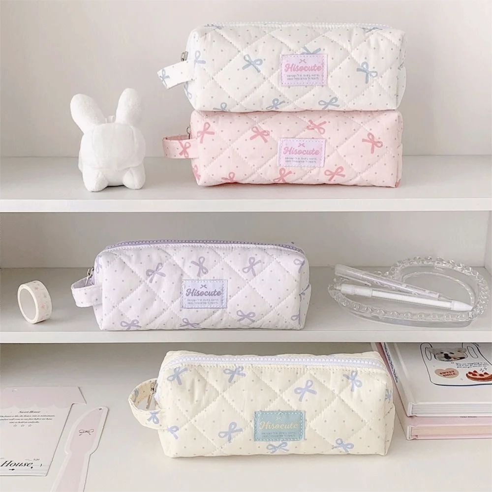 Multi Function Bowknot Pencil Case Polka Dot Large Capacity Pencil Pouch Portable Stationery Bag Students