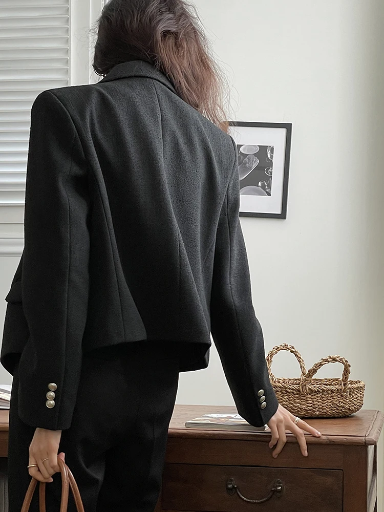 Bla terno jaet feminino vintage ort outerwear versátil lapela high-end sentimentos coreano sle longo sve escritório wear