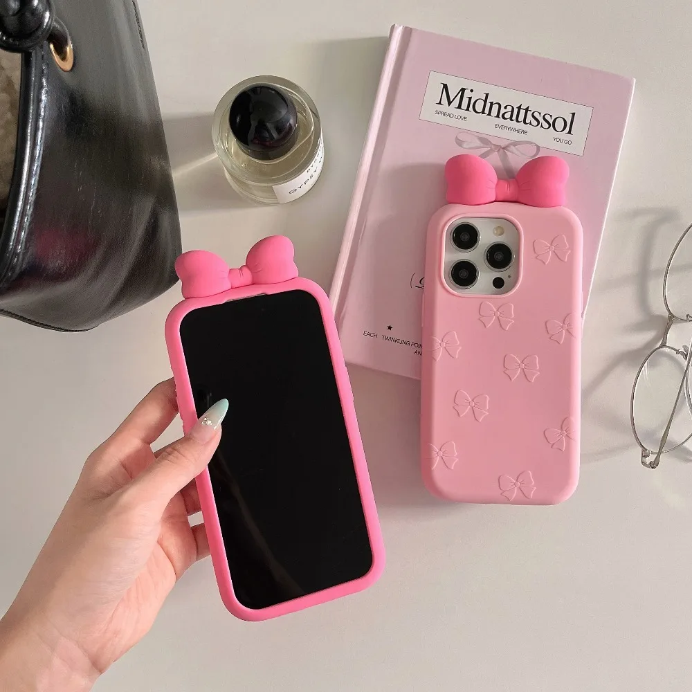 3D süße Schleife Cartoon Krawatte Silikon Handyhülle für IPhone 13 14 15 16 Pro Max Plus 17 15pro stoßfest weiche schöne Abdeckung